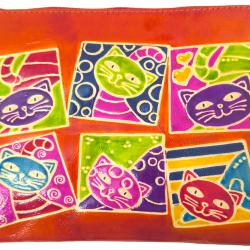 Leather Purse / Pouch 6 Cats in Squares 20x14cm