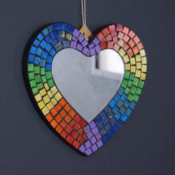 Mirror Heart Shape Recycled Glass Mosaic Rainbow 19 x 18cm