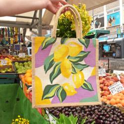 Jute shopping bag, square, Lemons