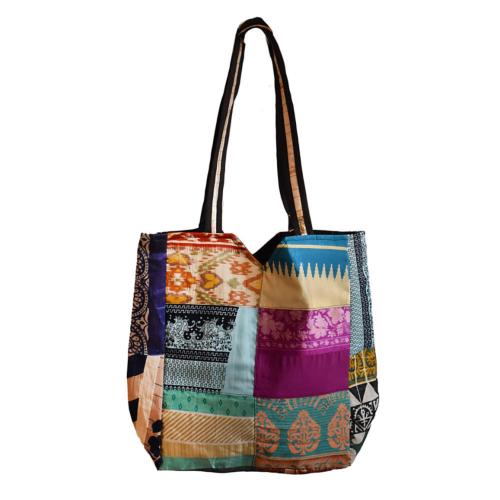 Patchwork Bag Recycled Sari Material, Colours Vary 35.5 x 37.5cm