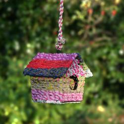 Recycled fabric bird house square