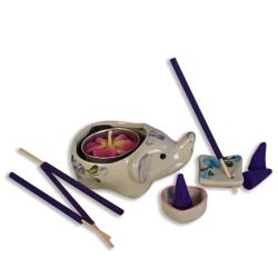 Lavender incense and candle gift set with elephant shaped t-light, 15x15 cm
