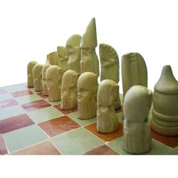 Luxury African stone handmade chess set beige/pink Fair Trade square board 30cm