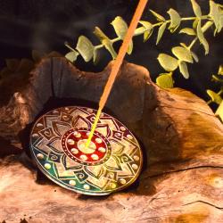 Multicoloured Soapstone Incense holder with mandala design 