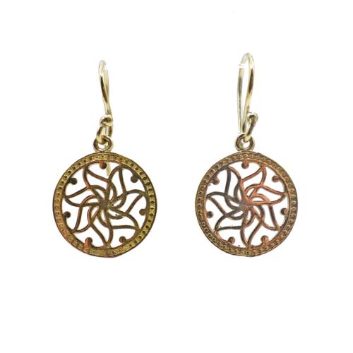 Earrings Gold Colour, floral cutout 1.5cm diameter