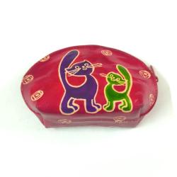 Leather Purse 2 Cats 14x9cm