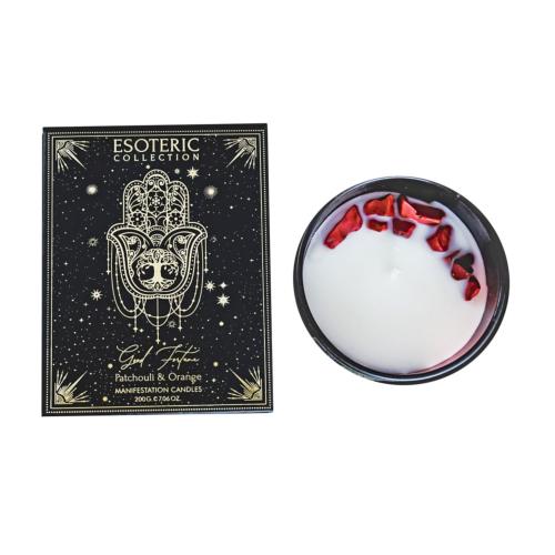 Candle with Gemstone Esoteric Good Fortune, Patchouli and Orange 200g