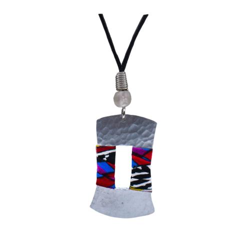 Pendant Necklace Recycled Fabric + Aluminium Rectangle 40cm