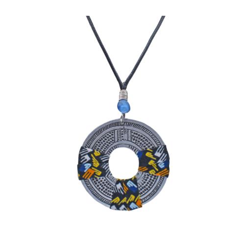 Pendant Necklace Recycled Fabric 3pcs + Aluminium Circle 40cm