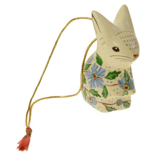 Hanging decoration, papier maché, rabbit cream with blue flowers