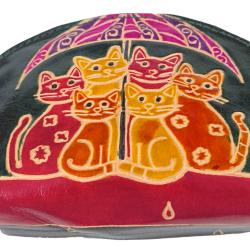 Leather Purse Cats Under Umbrella 14x9cm