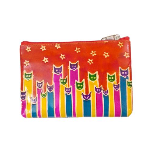 Leather Purse Cats Short and Tall 16.5x11cm