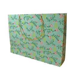 Gift Bag Handmade Paper Floral Design on Light Blue 38 x 28 x 10cm