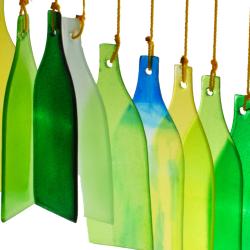 Mobile, recycled glass, 12 bottles blue, green, yellow, clear