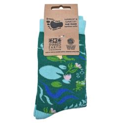 Bamboo Socks Frogs in Pond Shoe Size UK 3-7 Womens Fair Trade Eco