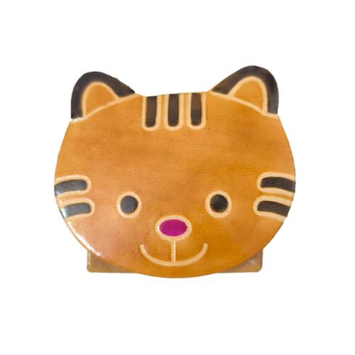 Leather Coin Purse Cat Shape Brown 6.5x6.5cm
