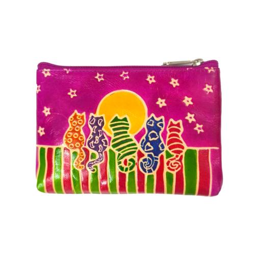 Leather Purse Cats and Moon 16.5x11cm