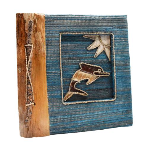 Handmade notebook, inlaid dolphin design, 19x19cm