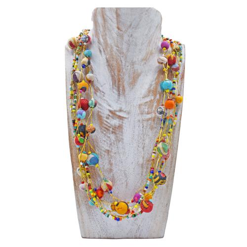 Necklace Recycled Multicoloured Beads 5 Strands 25cm