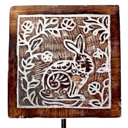 Wall hook, Mango wood with rabbit/floral design 10(L) x 19(H) x 2cms(W)