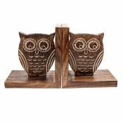 Bookends, owl design, hand carved mango wood 