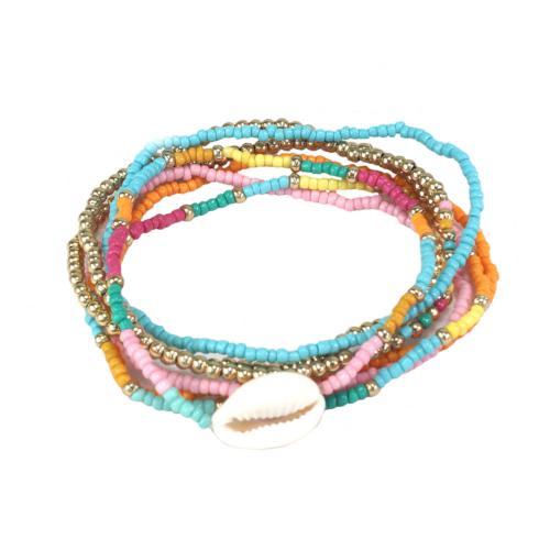 Bracelet 5 Strands Multicoloured Glass Beads Pastels