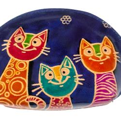 Leather Purse 3 Cats 14x9cm