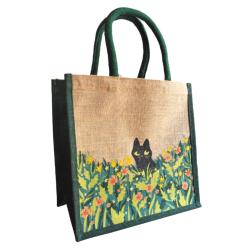 Jute shopping bag, square, Black Cat