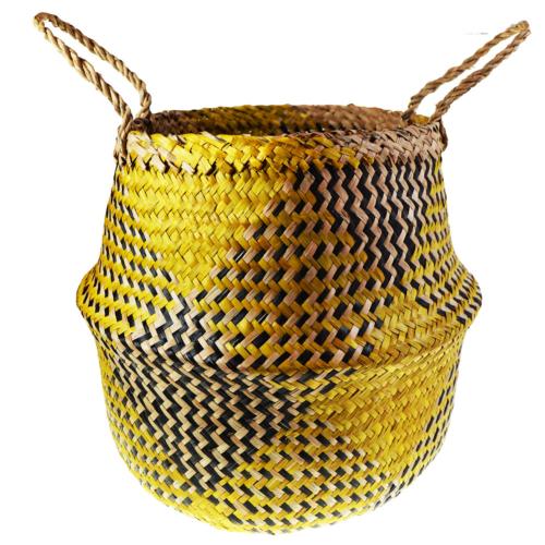 Woven seagrass basket, yellow & black 35cm