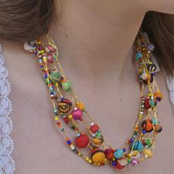 Necklace Recycled Multicoloured Beads 5 Strands 25cm