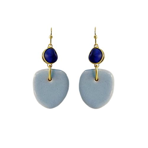 Earrings Ceramic with Bead Blue 2.5 x 5cm