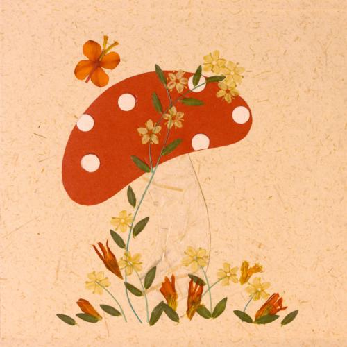 Handmade greetings card, red white mushroom