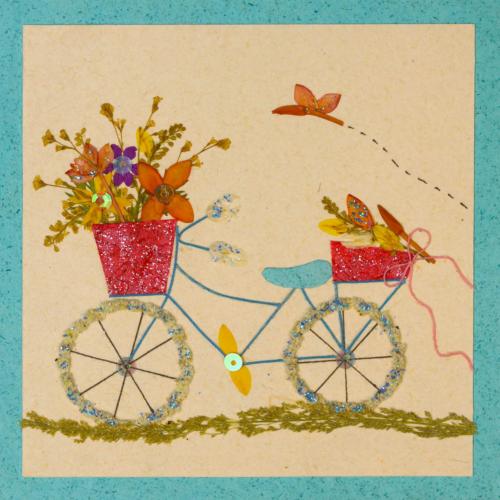 Handmade Card, Bike with Basket of Flowers 12x12cm