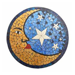 Round Hanging Moon Stars Design Recycled Glass Mosaic 40cm