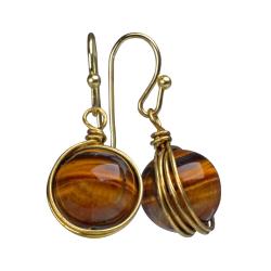 Earrings single drop tiger's eye