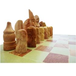 Luxury African stone handmade chess set beige/pink Fair Trade square board 30cm