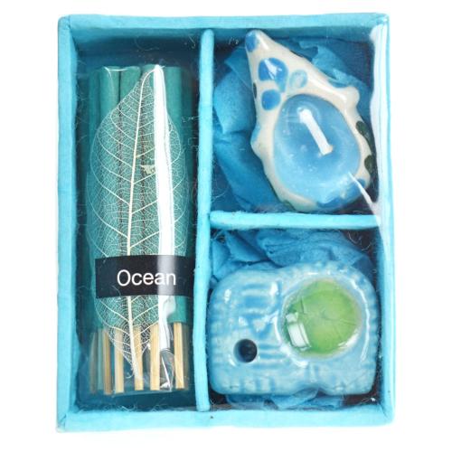 Ocean incense and candle giftset with elephant shaped t-light, 8.5 x 7 x 4cm