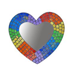 Mirror Heart Shape Recycled Glass Mosaic Rainbow 19 x 18cm