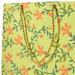 Gift Bag Handmade Paper Floral Design on Lime 18 x 23 x 9cm