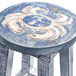 Wooden Stool with Crab Design Top, Blue washed 25 x 39cm