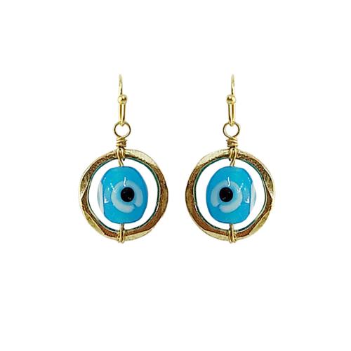 Earrings Blue Eye in Gold Coloured Circle 1 x 2.5cm