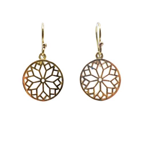 Earrings Gold Colour, floral cutout 1.5cm diameter