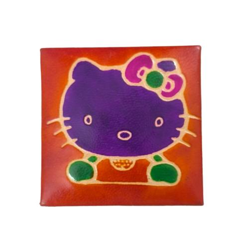 Leather Coin Purse Square Cat with Hair Bow 6.5x6.5cm