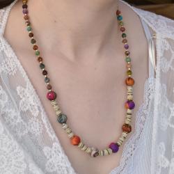 Necklace Recycled Multicoloured + Wooden Beads 30cm