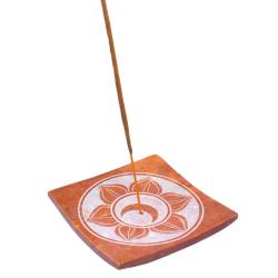 Incense holder carved soapstone, chakra sacral yellow / orange 8 x 8cm