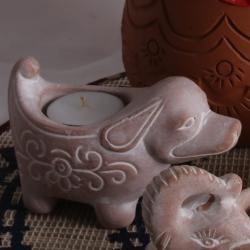 T-lite Holder Terracotta Dog