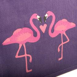 Jute shopping bag, square, 2 flamingos