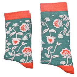 Bamboo Socks Red Teal Floral Shoe Size UK 3-7 Womens Fair Trade Eco