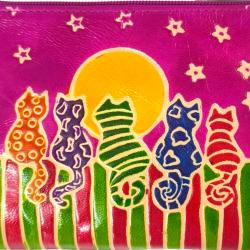 Leather Purse Cats and Moon 16.5x11cm