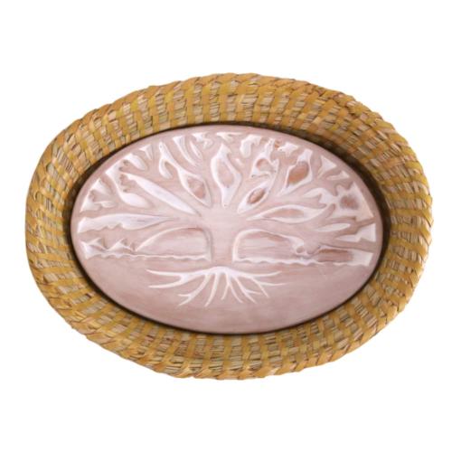 Bread Warmer Oval, Terracotta Inside Basket Tree of Life